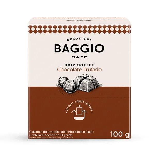 Baggio Drip Coffee Aroma Chocolate Trufado - Caixa com 10 Sachês 10g