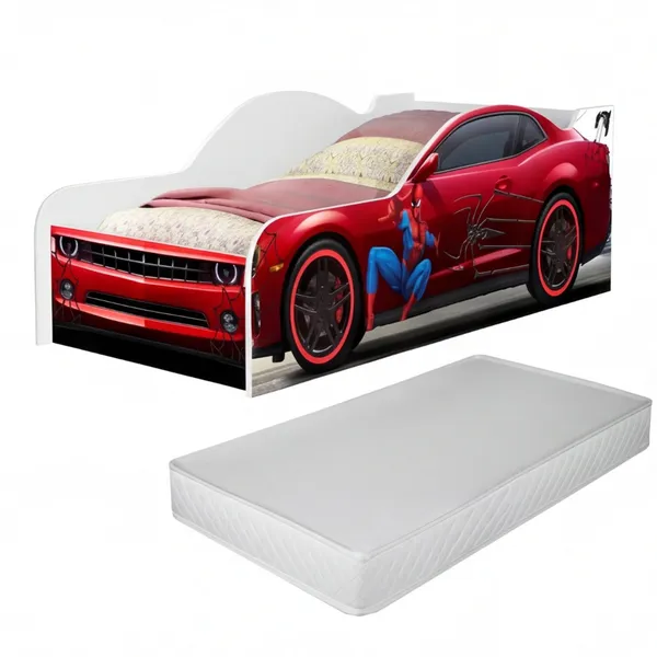 CAMA CARRO INFANTIL HOMEM ARANHA VERMELHA MONTESSORIANA COM COLCHÃO HERÓI SPIDER MAN QUARTO KIDS