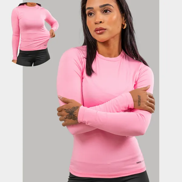 Camiseta Proteção Solar Uv Feminina Térmica Manga Longa Segunda Pele Blusa Lisa pra Praia e Treino