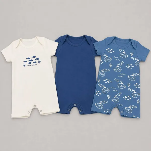 Kit 3 Romper Minimalista Macacão Infantil Liso Estampado Manga Curta