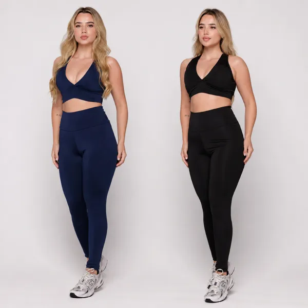 CONJUNTO ACADEMIA FITNESS FEMININO LEGGING CINTURA ALTA TREINO FORRO DUPLO AQN SPORT