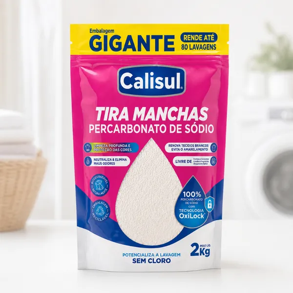 Percarbonato de Sódio Calisul 2kg Puro Granulado Removedor de Manchas para Roupas Brancas e Coloridas