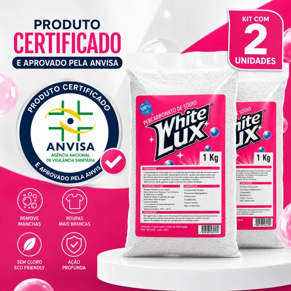 Percarbonato De Sódio Whitelux 2kg 100% Puro Granulado Limpeza Profunda alvejante