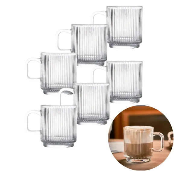 CONJUNTO 6 CANECAS DE VIDRO CANELADAS XÍCARAS RESISTENTES TEXTURA CANELADO CAFÉ