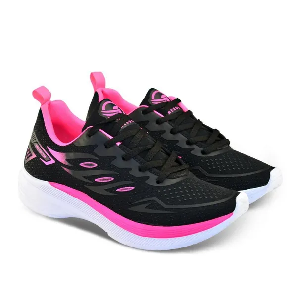 Tenis Feminino Escolar Academia Original FREEDOM Corrida Caminhada Lançamento PRETO PINK