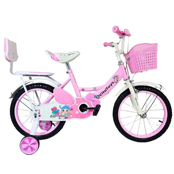 Bicicleta Infantil Feminina Aro 16 C/ Cadeirinha E Cesto VitaToys Cor Rosa Claro