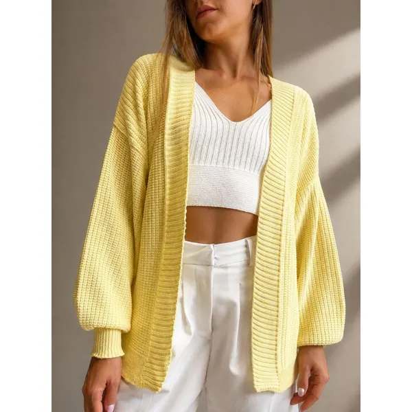 Cardigan Tricot Inverno Casaco Bufante Manga Longa Trico