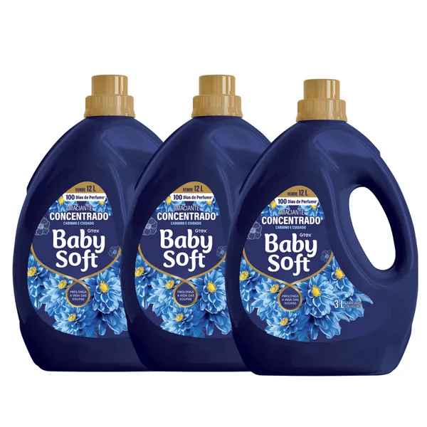 KIT 3 AMACIANTES CONCENTRADOS BABY SOFT CARINHO E CUIDADO - 3L