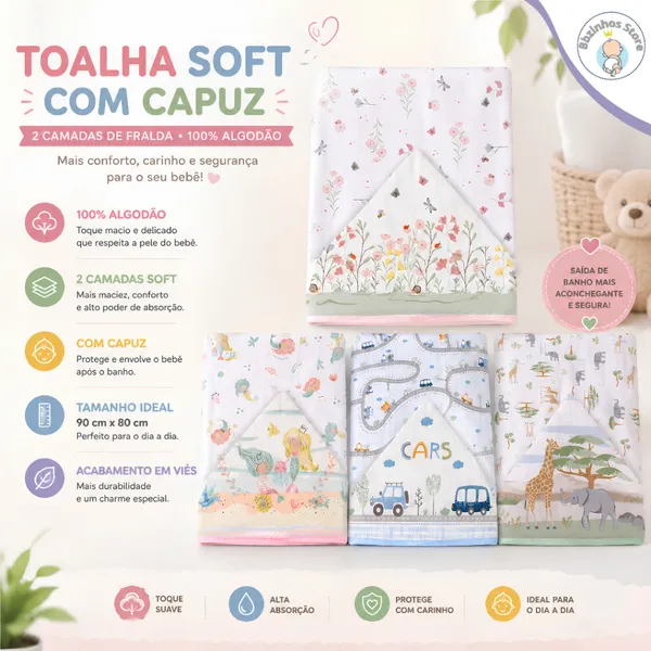 Toalha Soft  2  Camadas com Capuz estampado