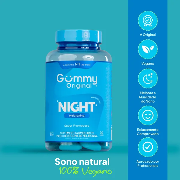 Gummy Night Melatonina em Goma Sabor Framboesa 30 Gomas Auxilia o Sono