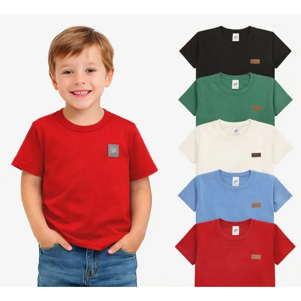 KIT 3 CAMISETAS INFANTIL MENINO LISAS BASICAS 100% ALGODÃO