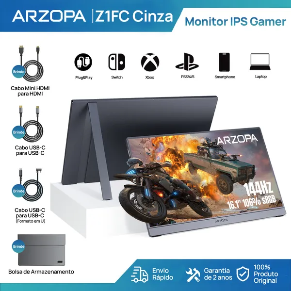 Monitor Gamer Portátil ARZOPA 16.1" 1080P, 144Hz, 106% sRGB, HDR