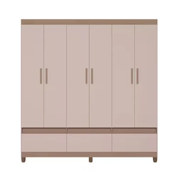 Guarda-Roupa Bartira Ilhéus com Cabideiro 6 Portas de Bater 3 Gavetas e 180cm de Largura