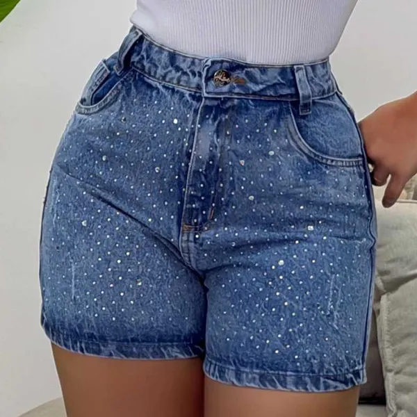 Short jeans feminino com brilho sem lycra, 100% (nao estica), cintura alta, duas cores