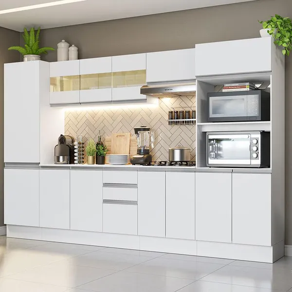 ARMÁRIO DE COZINHA COMPLETA 100% MDF 300 CM FRENTES BRANCO SMART MADESA 01