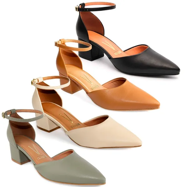 Scarpin Vizzano ​Salto Médio Bloco Tornozeleira Sapato Feminino 1220.317