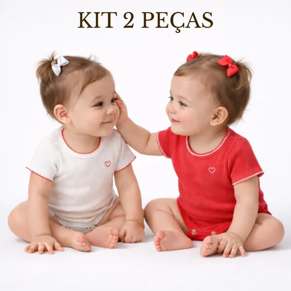 Kit 2 Peças Body Bebê Menina Picueta Bordado Ribana Canelada