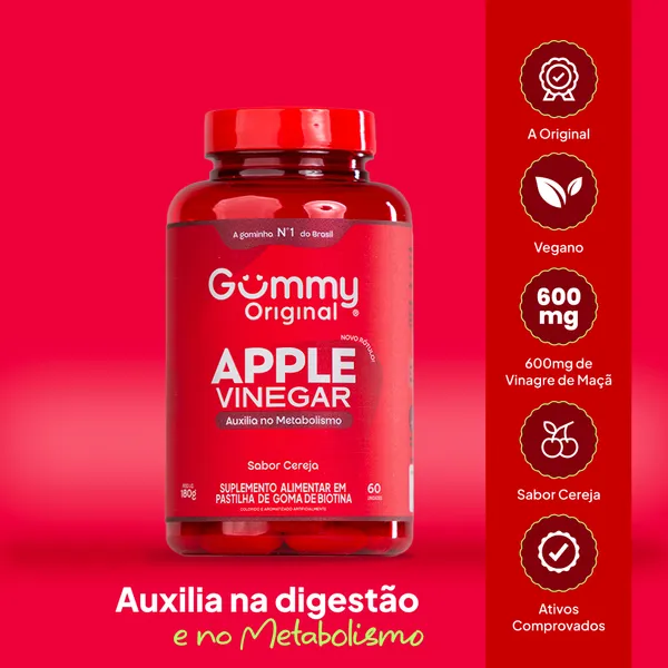 Gummy Vinagre de Maçã com Biotina Sabor Cereja 60 Gomas Apple Cider Vinegar