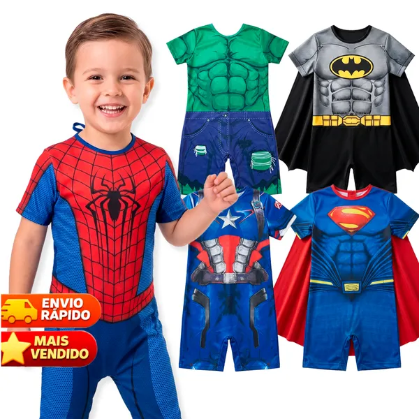 Fantasia Menino Super-Heróis Hulk Aranha América Ferro 1 a 8 Anos Envio Imediato