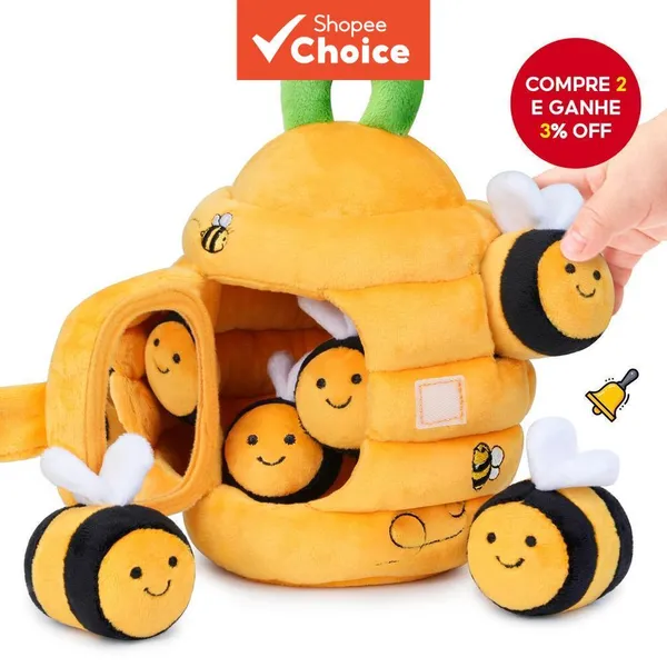 Casa de Abelha para Bebê - Brinquedo para Tummy Time com Pelúcia, Animais de Pelúcia, Sensorial, Espelho de Abelha,