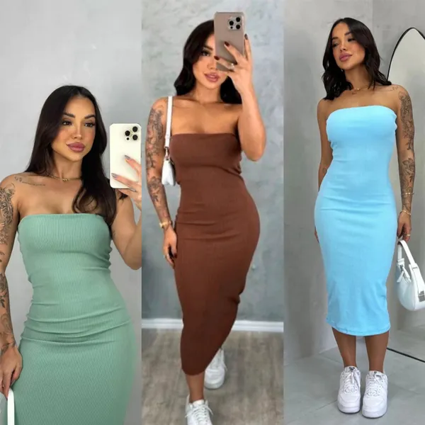 Vestido Midi Tomara que Caia Canelado - Elegância e Conforto em um Único Vestido! TECIDO ANARRUGA!