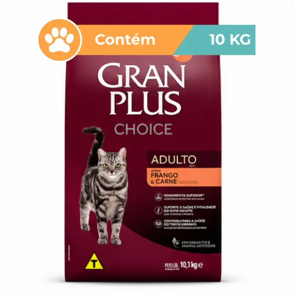 Ração Gran Plus Choice Frango Carne Gatos Adultos 10,1KG