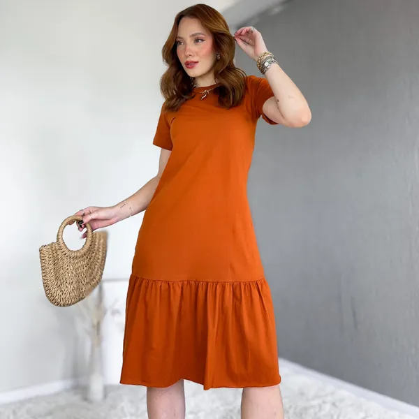 Vestido Midi Algodão Manguinha Com Fendas Promoção