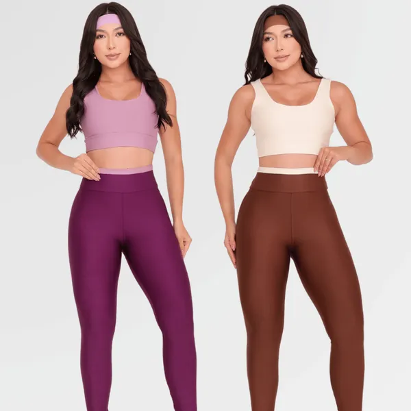 Conjunto Fitness Bicolor Calça Legging  Top Alça Tecido Tubular Reforçada Não Desbota Premium
