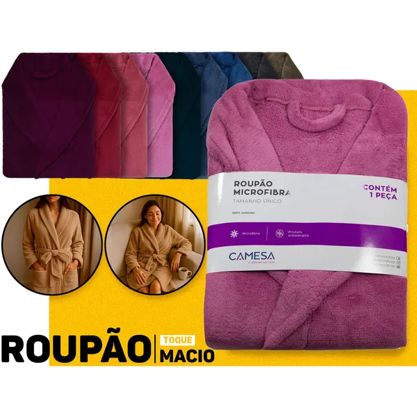 Roupão Microfibra Camesa Frio Inverno Quentinho Banho Adulto Feminino Masculino C/ Bolso e Cinto