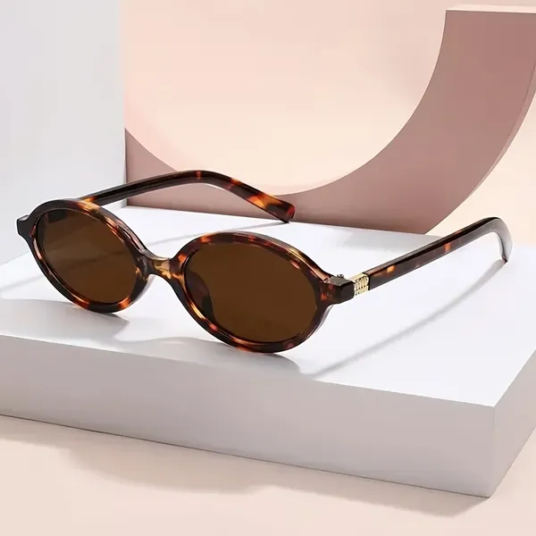 Óculos de sol feminino oval retrô, padrão tartaruga, estilo moderno