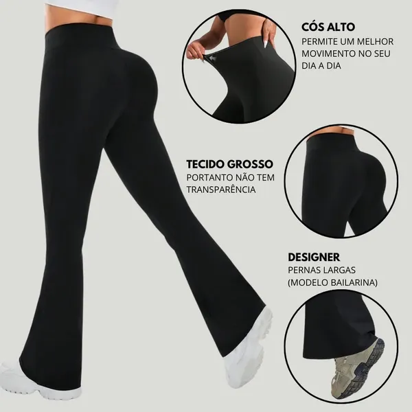 Calça Flare Bailarina Cintura Alta Suplex Modela Bumbum
