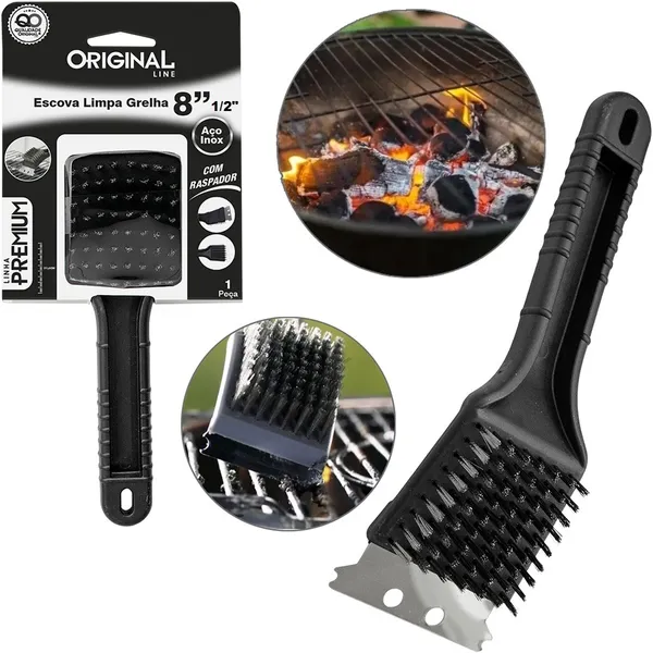 Escova Para Grelha Cerdas de Aço Original Line Limpa Grelha de Churrasqueira Com Raspador