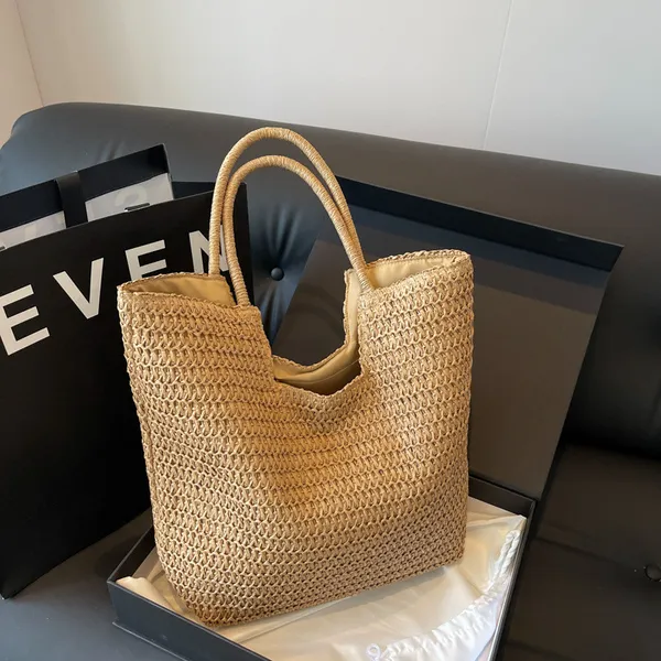 Grande bolsa de palha bolsa de praia verão 2025 bolsa de viagem de palha portátil