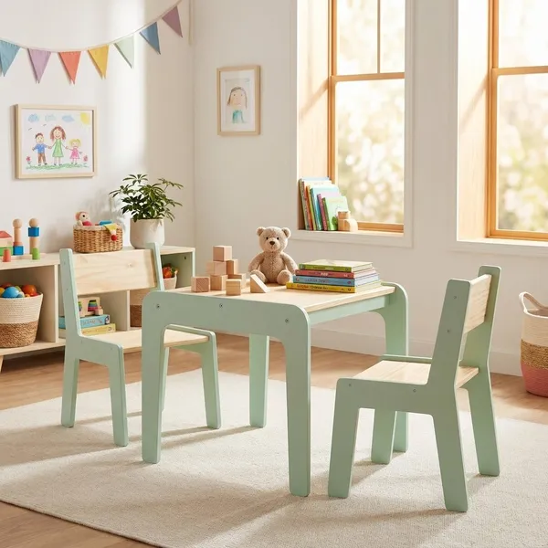 Kit Mesa Infantil com 2 Cadeiras em MDF e Pinus | Mesinha Educativa Infantil Resistente