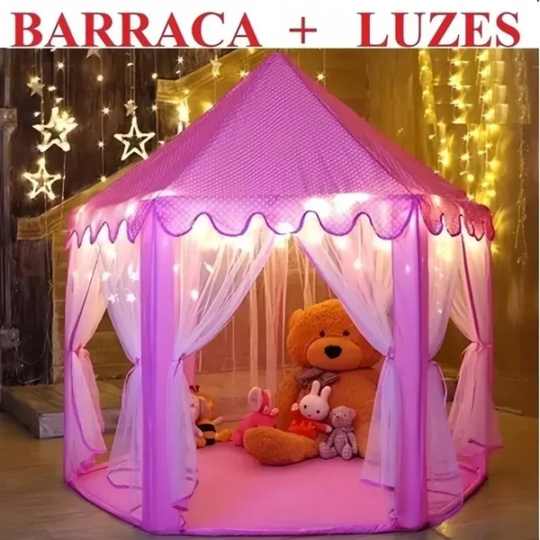 Barraca Casinha Cabana Infantil Tenda Castelo Princesa Com/sem luzes Led Rosa e Azul Promoçao