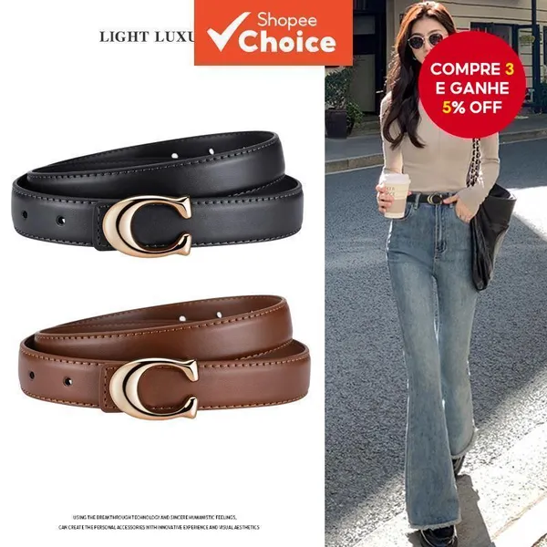 Feminino Elegante Fino Minimalista Liga Fivela Cinto Na Moda Chique Versátil Para Vestidos Jeans Uso Diário