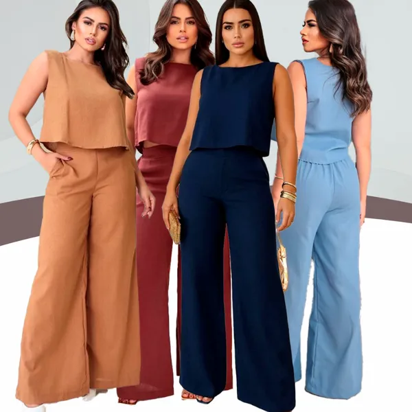 Conjunto Social Feminino Calça e Blusa Em Linho