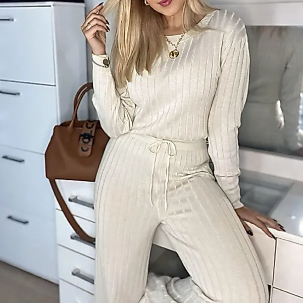 Conjunto Feminino de Tricot Modelo Conjunto Canelado Do P ao Plus size em Malha Poliéster Conjunto de calça Exclusiva