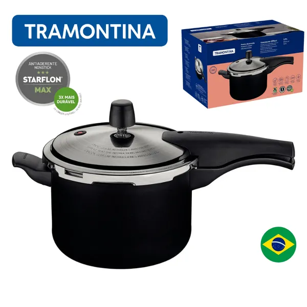PANELA DE PRESSÃO VANCOUVER EFFECT TRAMONTINA 4,5 E 6,0 LITROS PRETO E VERMELHO INTERNA STARFLON MAX