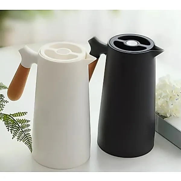 Vittak Garrafa Térmica Nórdica 1L Café Chá Bule Cabo Madeira Mesa Posta Botão Fixa Temperatura Wood 1 Litro