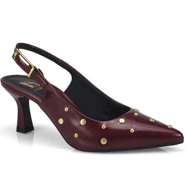 Scarpin Feminino Slingback Salto Fino Médio com Fivela e Spike Elegante e Social 029