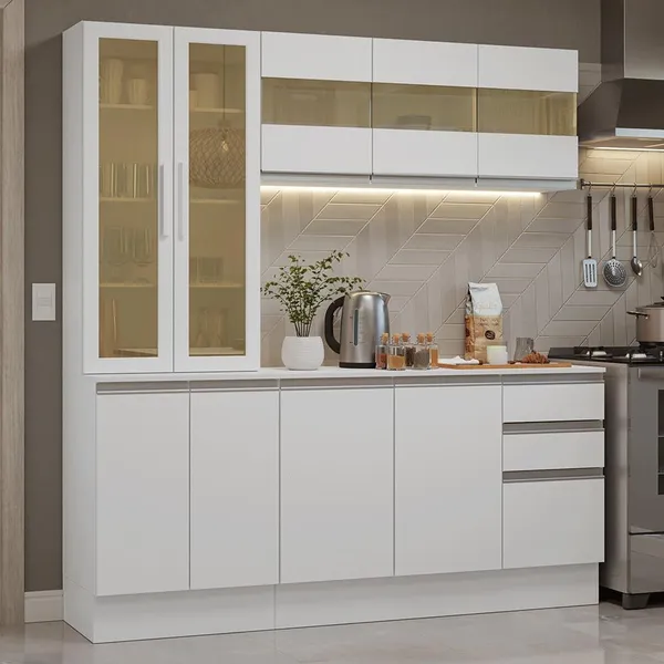 Armário de Cozinha Compacta 100% MDF 180 cm Branco Smart Madesa 03