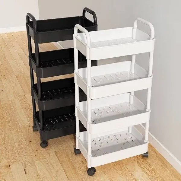 Carrinho Organizador 4 Prateleiras com Rodinhas – Estante Multiuso Slim para Cozinha e Banheiro