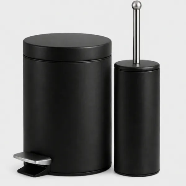 Kit Lixeira 5L Com Pedal e Balde Removível + Escova Sanitária Preta Matte