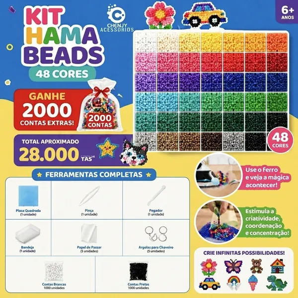 Kit Compreto Com Ferramentas 24-48 cores 2.6mm Perler Hama Beads DIY Envio Imediato