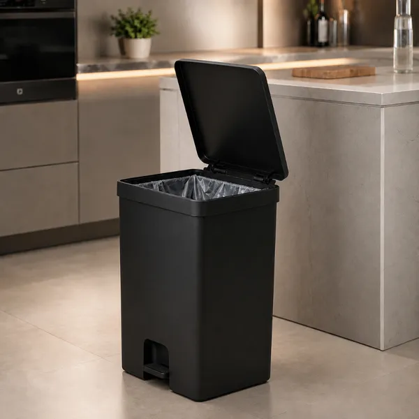 Lixeira com Pedal 30 litros premium grande e reforçada com anel de fixação preta branca chumbo