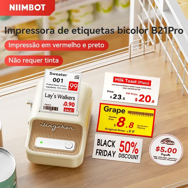 Niimbot B21Pro Impressora De Etiquetas Fotográfica Portátil , Fabricante De Duas Cores , Adequada Para Varejo , Códig