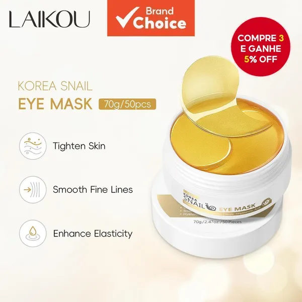 LAIKOU Máscara De Olho De Caracol Dourado Para Remover Rugas , Círculo Escuro , Anti-Envelhecimento , 50 Unidades