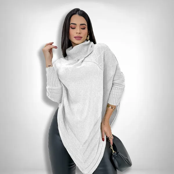 Poncho Casaco Lã Feminino Trico Blusa De Frio Inverno Bico