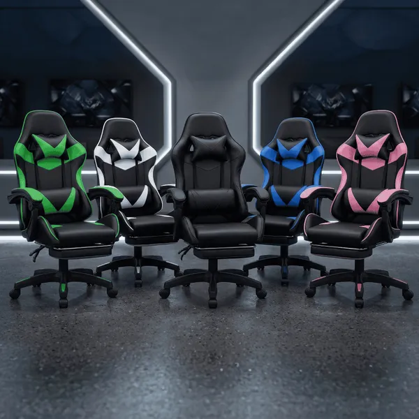 CADEIRA GAMER PREMIUM ESCRITÓRIO GIRATÓRIA 360º RECLINÁVEL APOIO PARA PÉS E ENCOSTO AJUSTÁVEL COURO